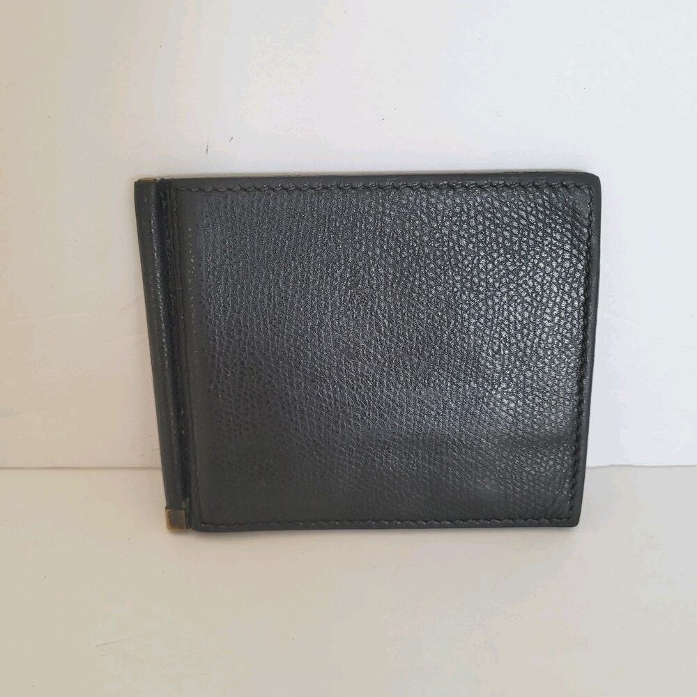 Valextra Mens Bifold Designer Card Bill Clip Wallet Black Leather Made In Italy